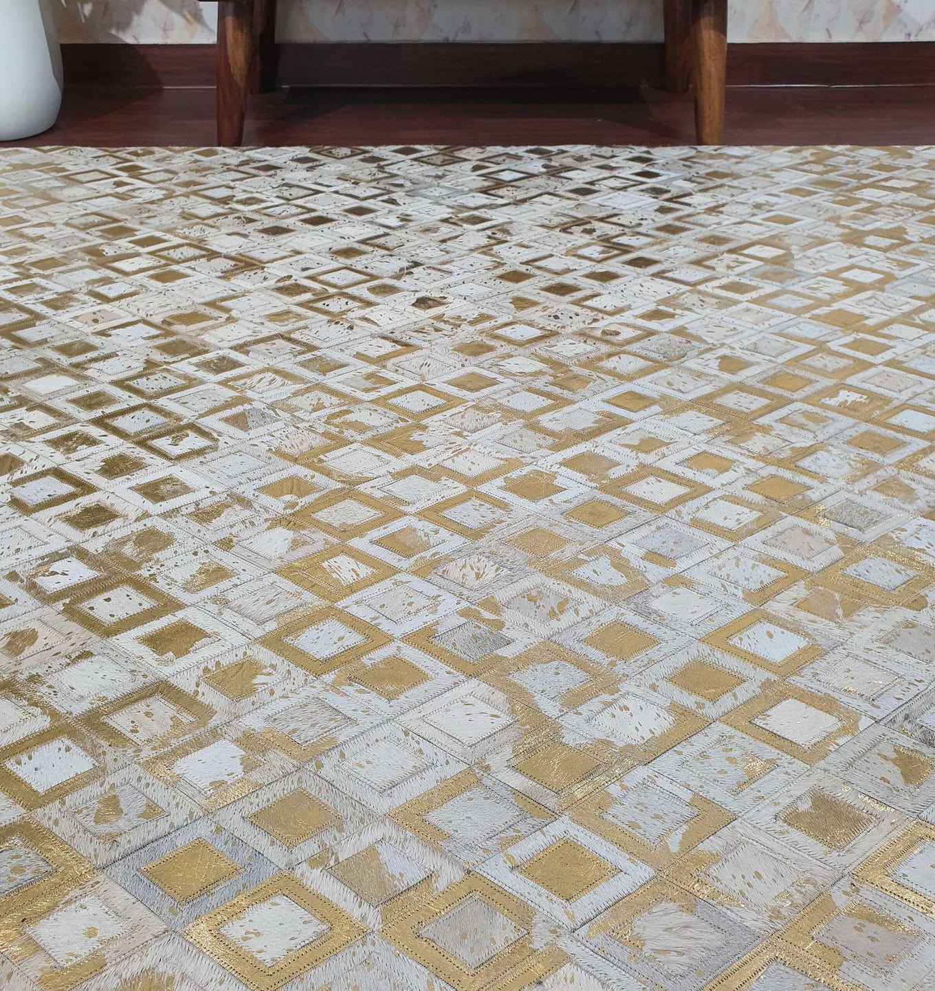 Handmade Multi-Color Leather and Wool Area Rug LR-010