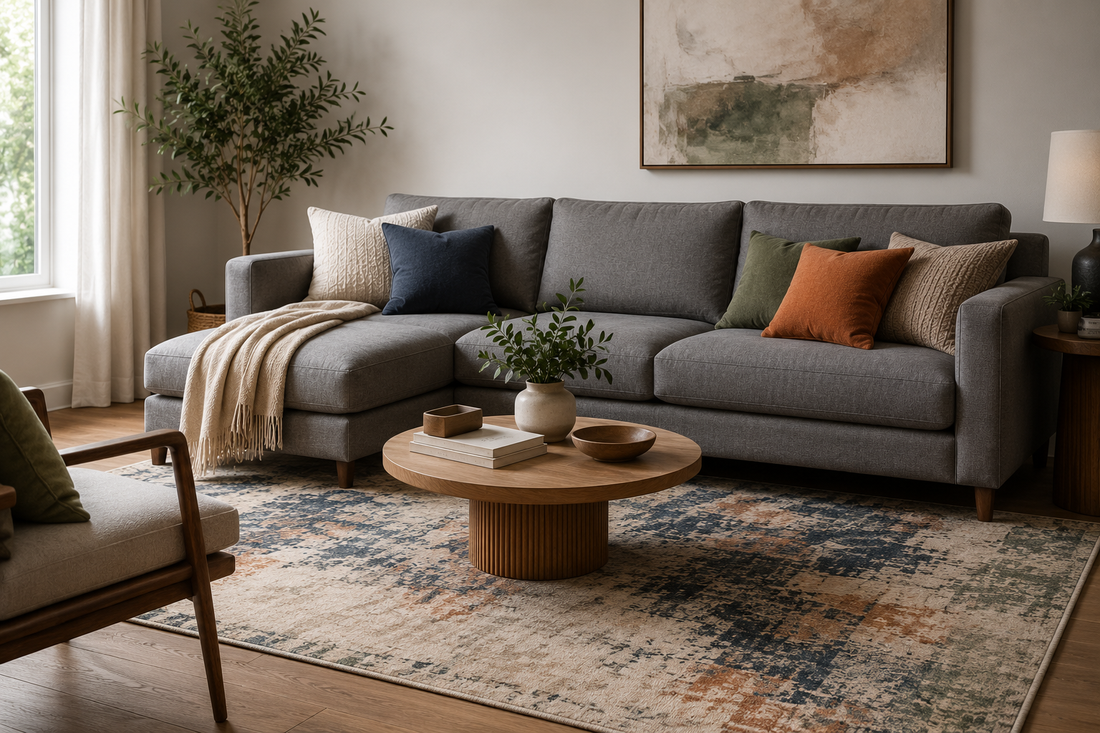 5 Rugs That Go With a Grey Sofa (Besides Grey)
