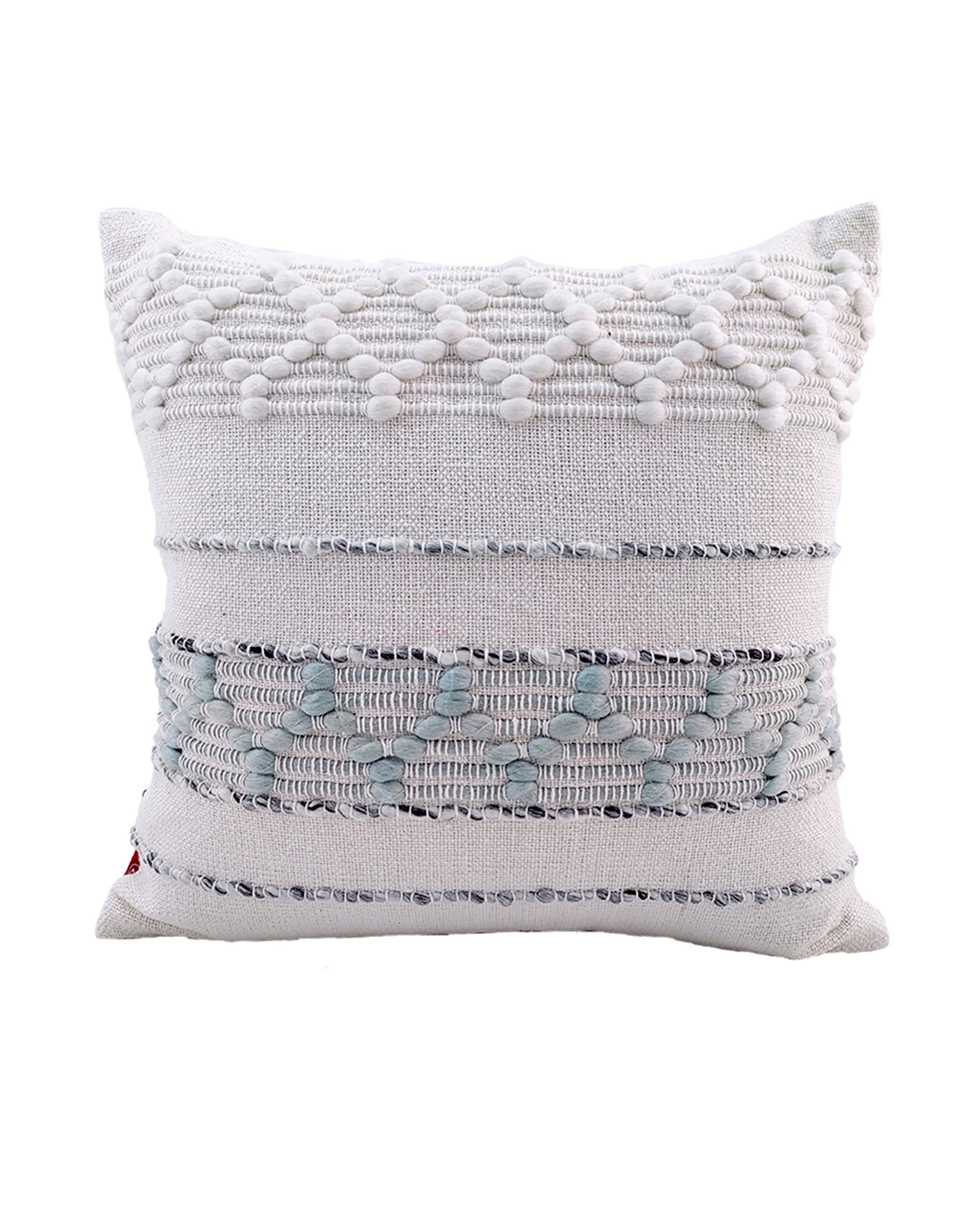 Elevate Your Home Decor: Our Woven Cotton Cushion With Insert (Model CS-149) effortlessly enhances the aesthetic appeal of any room with its stylish design and classic white color.
