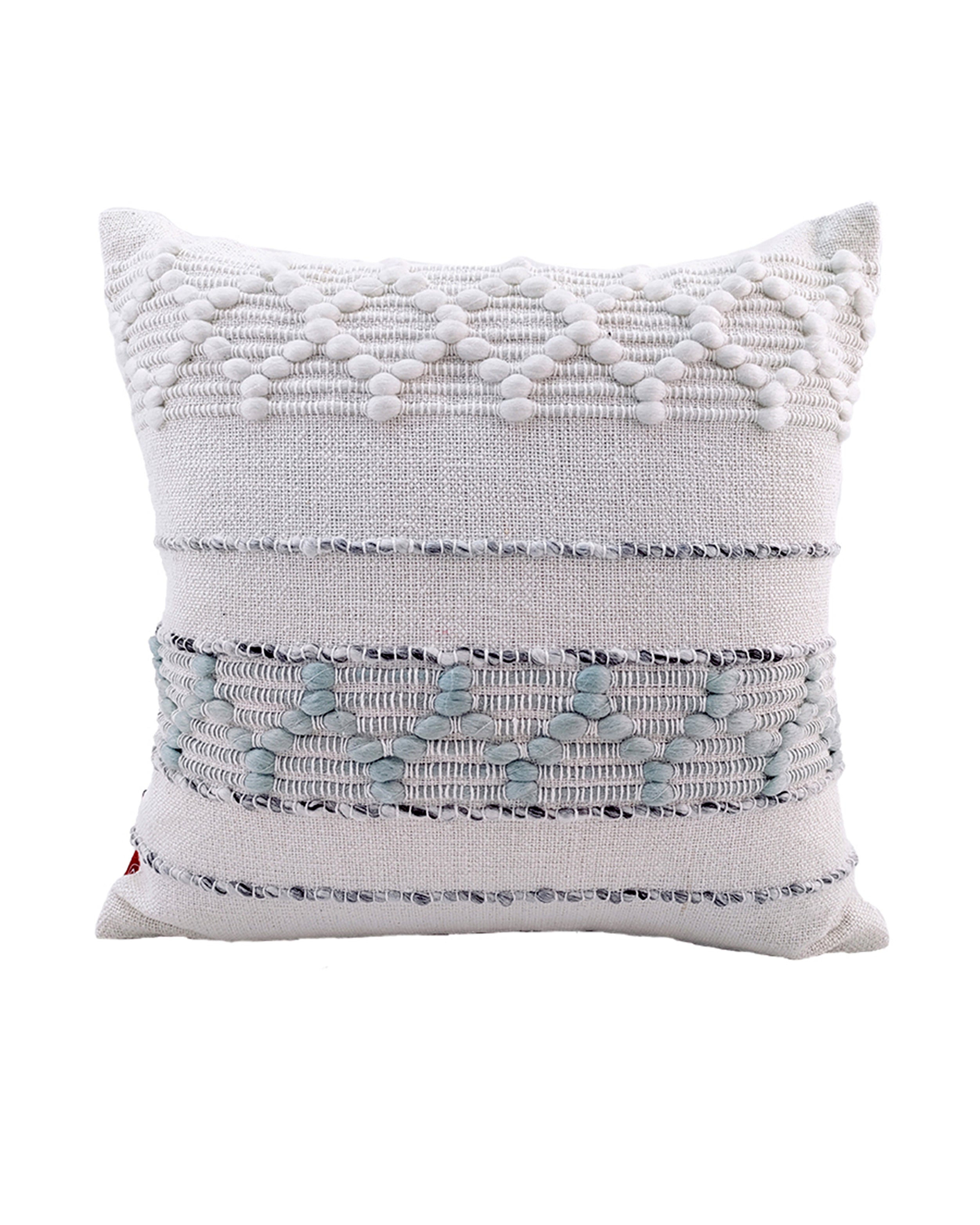 Elevate Your Home Decor: Our Woven Cotton Cushion With Insert (Model CS-149) effortlessly enhances the aesthetic appeal of any room with its stylish design and classic white color.