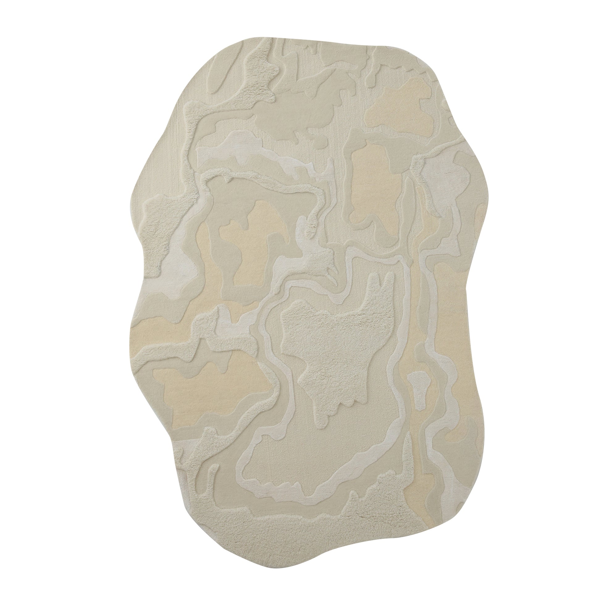 The RAMSHA HOME Handcrafted Natural White Area Rug – HTWV-129 features an irregular, modern abstract design with layered neutral tones and organic, topographic patterns for a stylish contemporary touch.