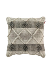 The RAMSHA HOME Embroidery Woven Cushion With Insert cs-162 is a square pillow in cream and gray, featuring raised diamond patterns and tufted circles. Crafted from wool and cotton, it includes the cushion insert.