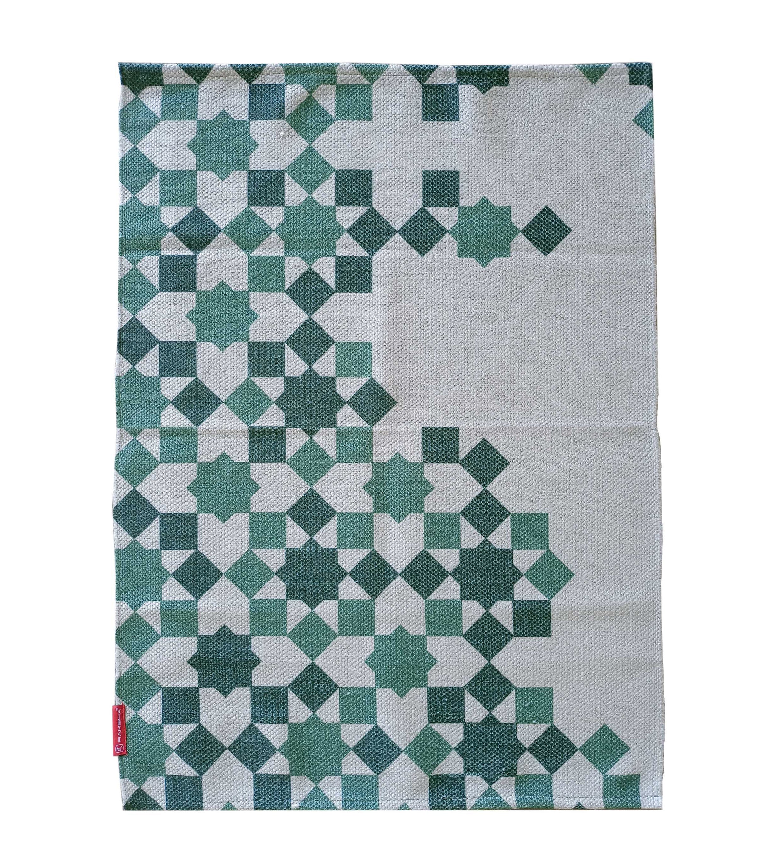 Modern Elegance: Achieve Modern Elegance in Any Room with our Geometry Pattern Printed Durry in Green Color, Featuring a Striking Geometric Design for a Stylish Statement