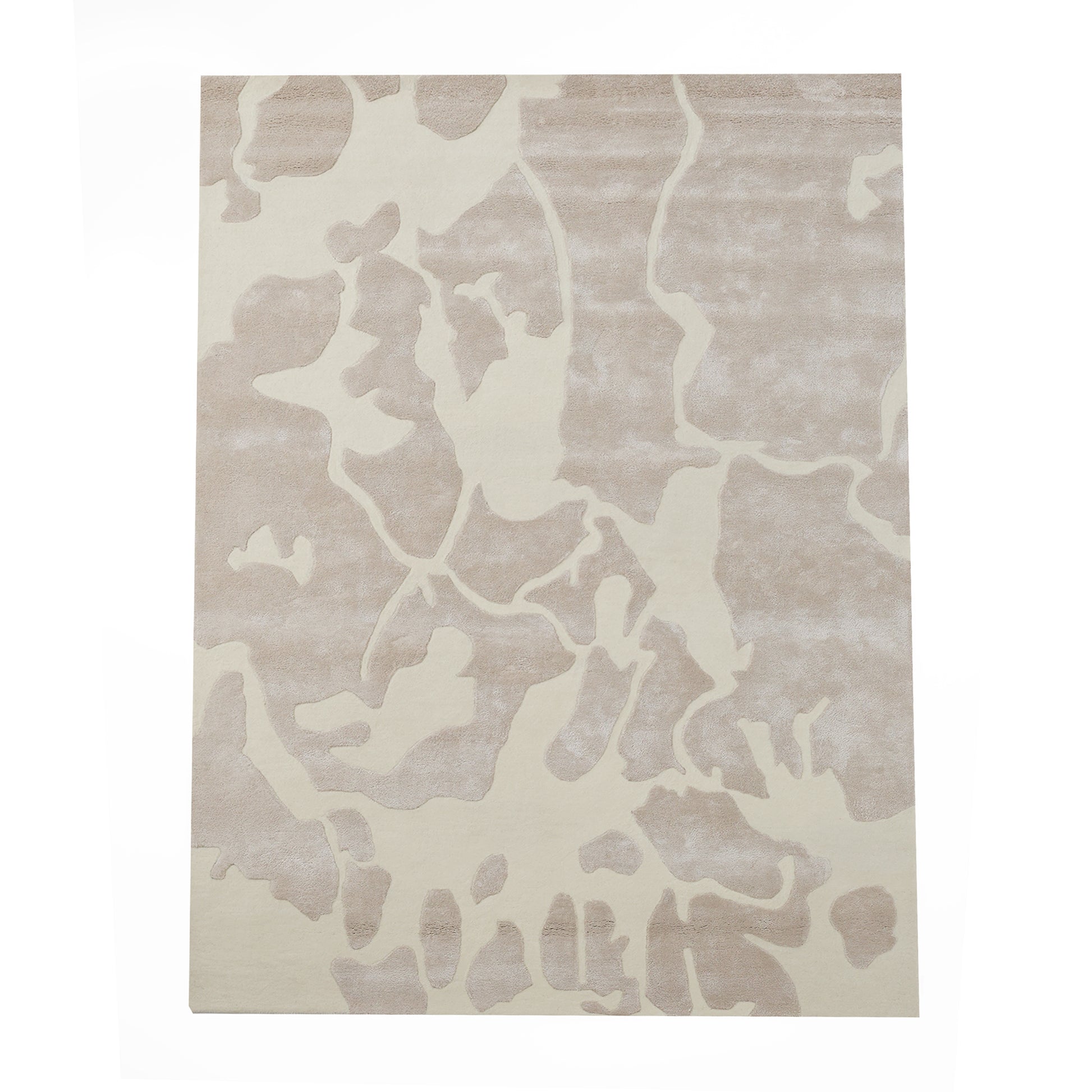 The RAMSHA HOME Multi Color Handmade Area Rug - HTWV-132 is a rectangular, handtufted wool-viscose rug with an abstract beige and cream design featuring organic shapes on a neutral background.