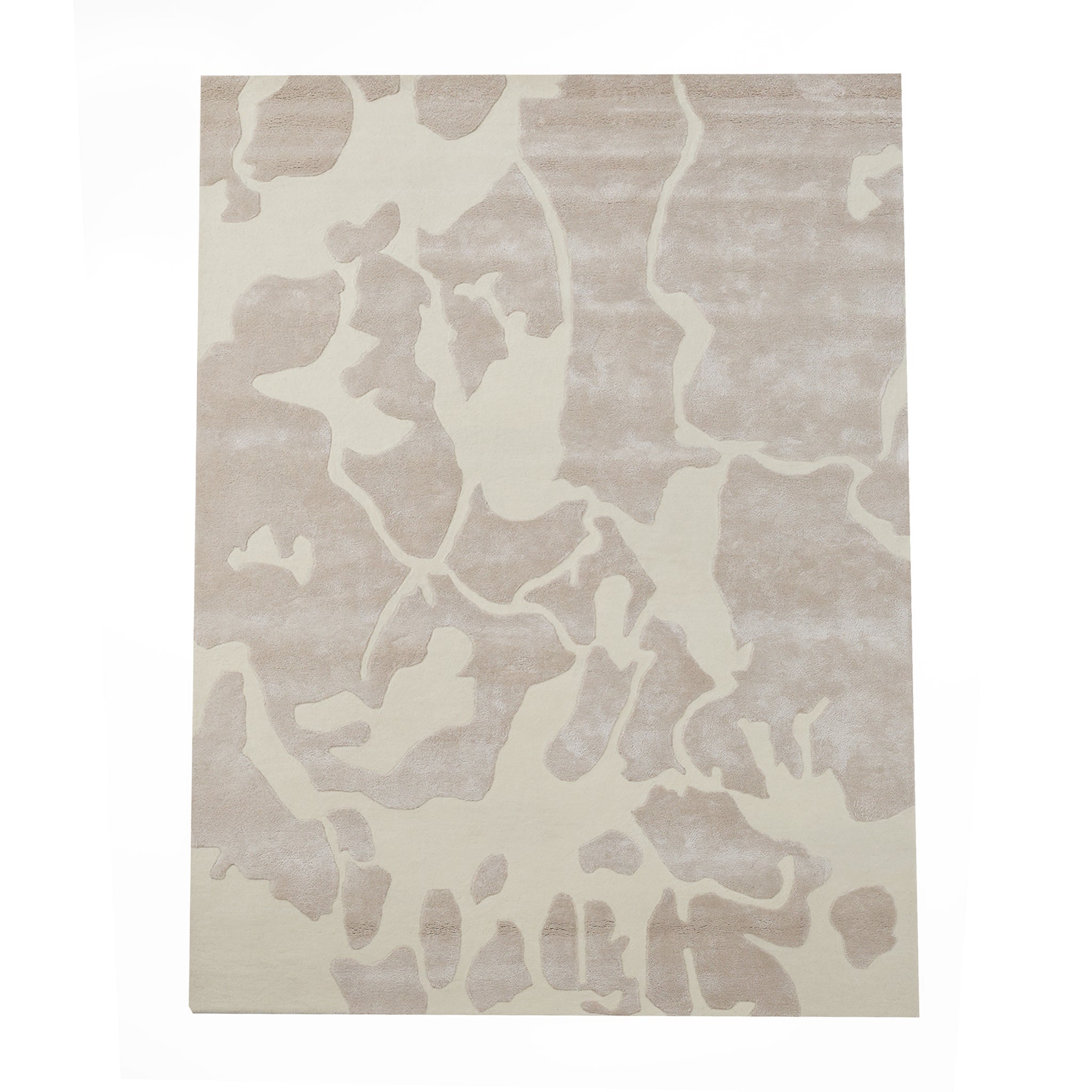 The RAMSHA HOME Multi Color Handmade Area Rug - HTWV-132 is a rectangular, handtufted wool-viscose rug with an abstract beige and cream design featuring organic shapes on a neutral background.