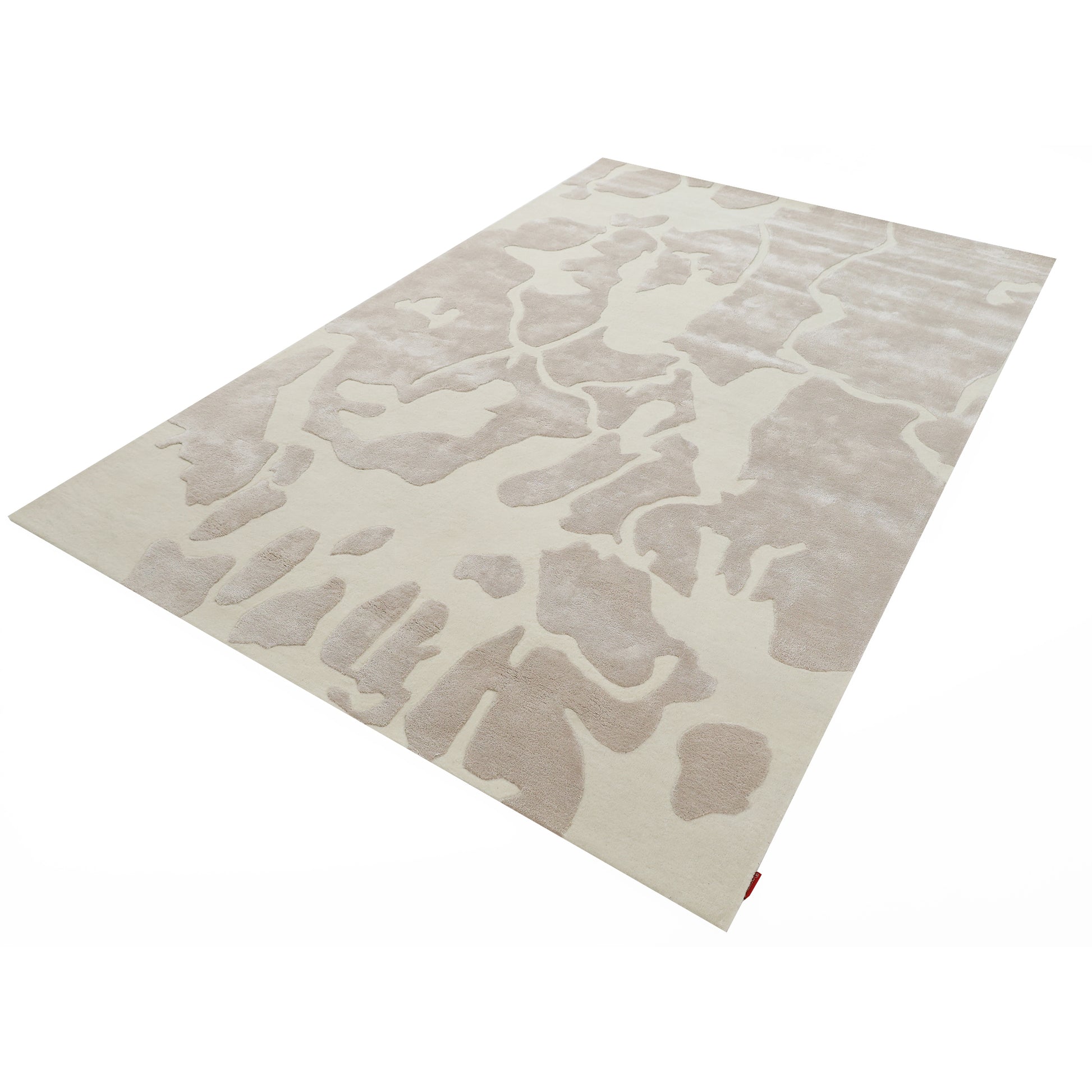 The Multi Color Handmade Area Rug - HTWV-132 by RAMSHA HOME is a rectangular handtufted rug featuring an abstract, organic beige and cream pattern, shown from a low angle against a white background.