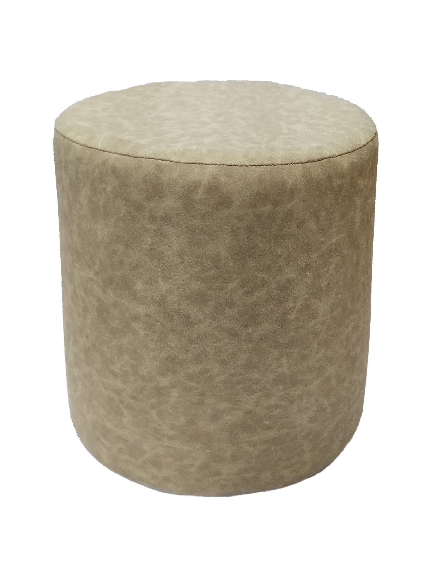 The RAMSHA HOME Leather Cylindrical Pouf in beige features a smooth leather-like finish and offers comfortable seating, displayed against a plain white background.