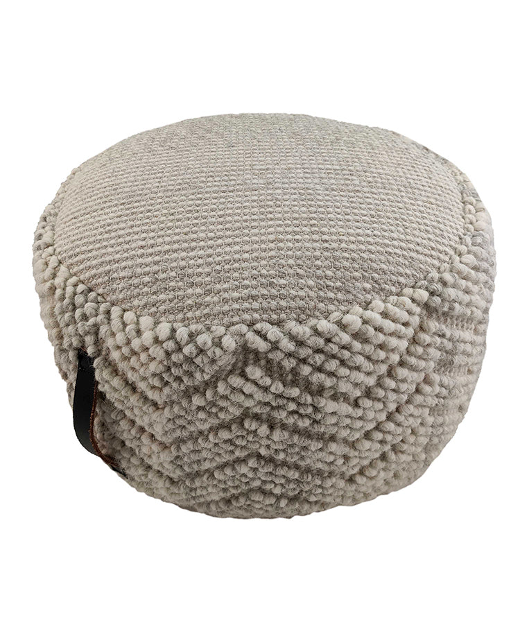 Natural Wool Pouf With Leather Handle PF-045