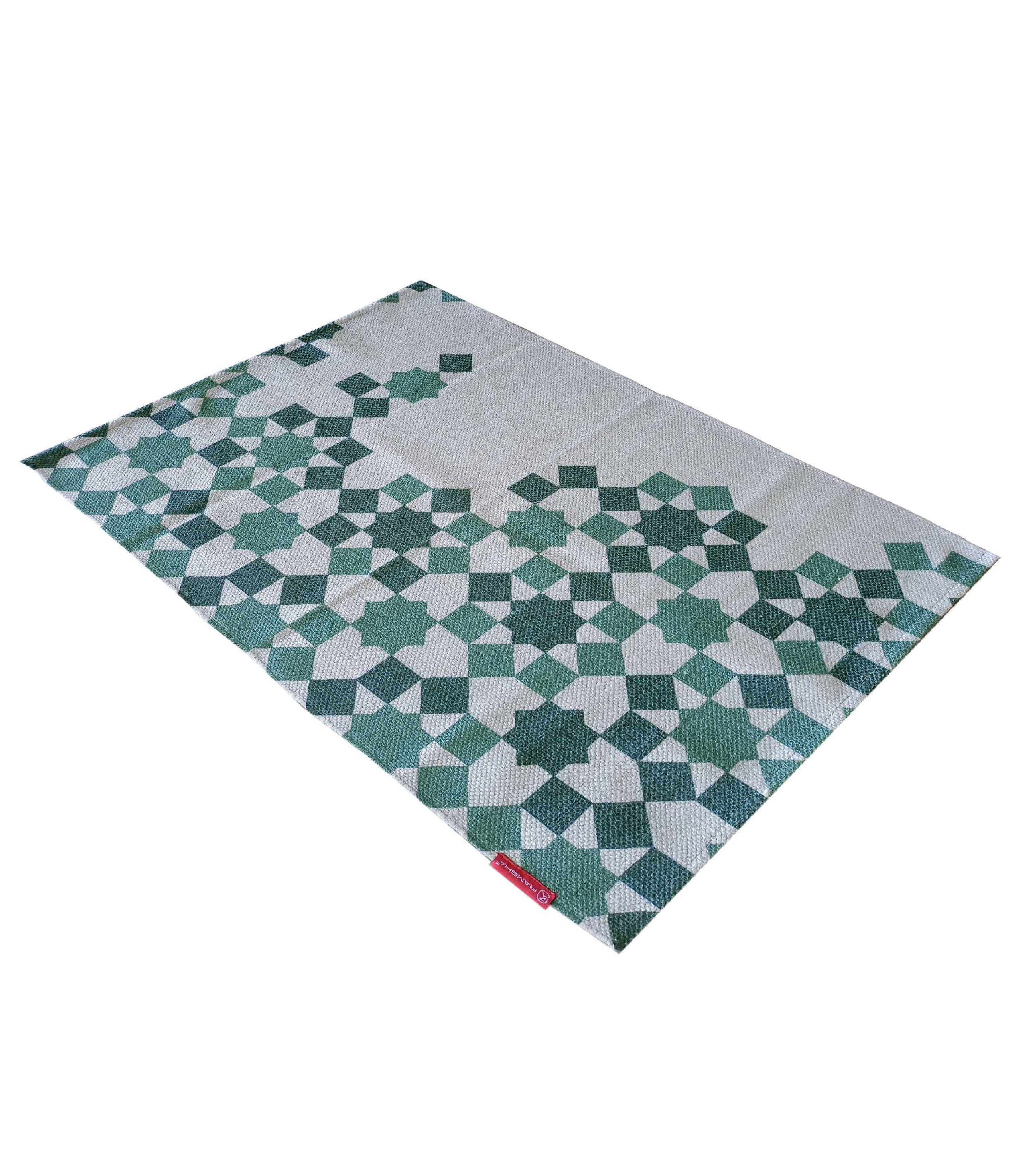 Fresh and Vibrant: Bring Freshness and Vibrancy to Your Home Decor with our Geometry Pattern Printed Durry in Green Color, Offering a Pop of Color and Pattern