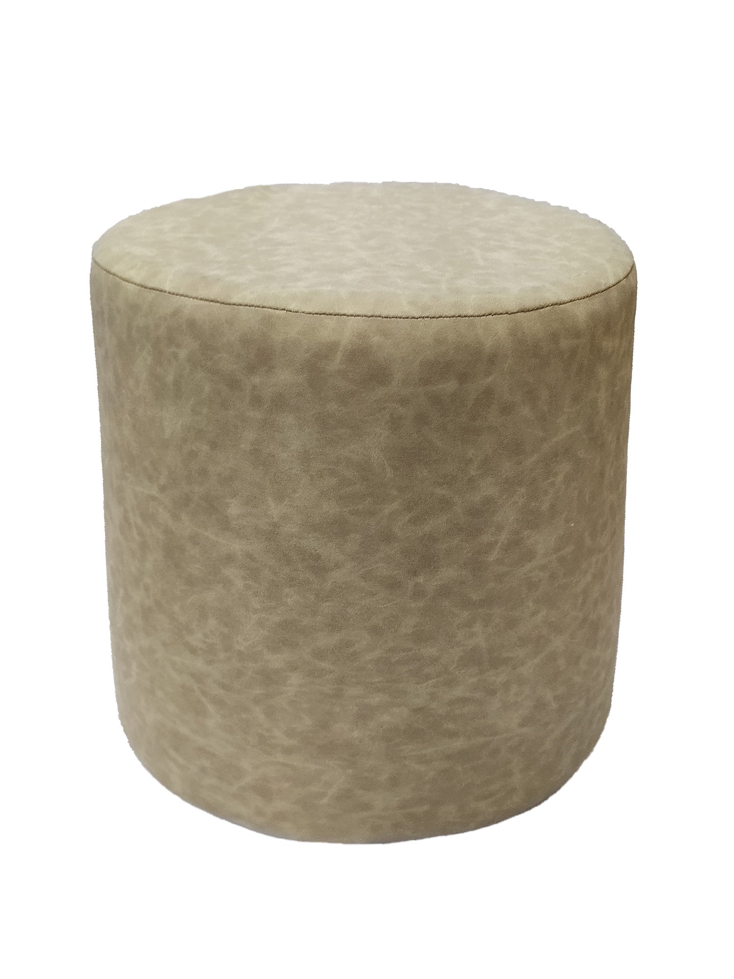 The RAMSHA HOME Leather Cylindrical Pouf features a round beige design with smooth, slightly textured leather for comfortable seating, shown against a white background.
