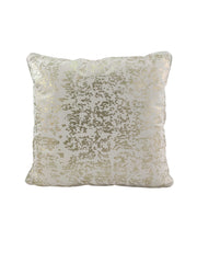 The RAMSHA HOME White & Gold Color Cushion Cover CS-129 features a shiny, abstract metallic gold pattern on white, adding a modern and elegant touch to your decor.