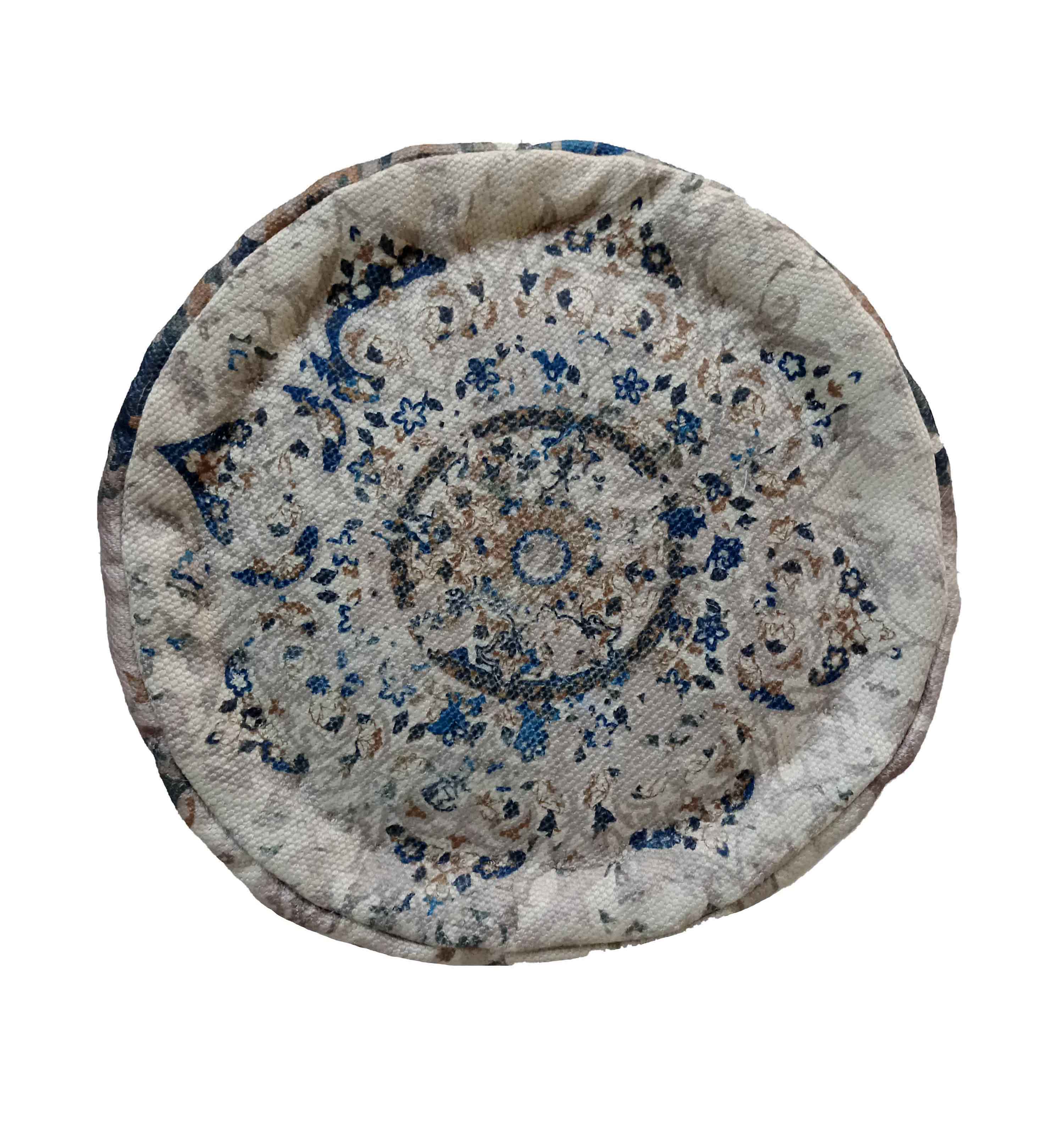 Printed Multi Color Pouf With Leather Handle PF-030