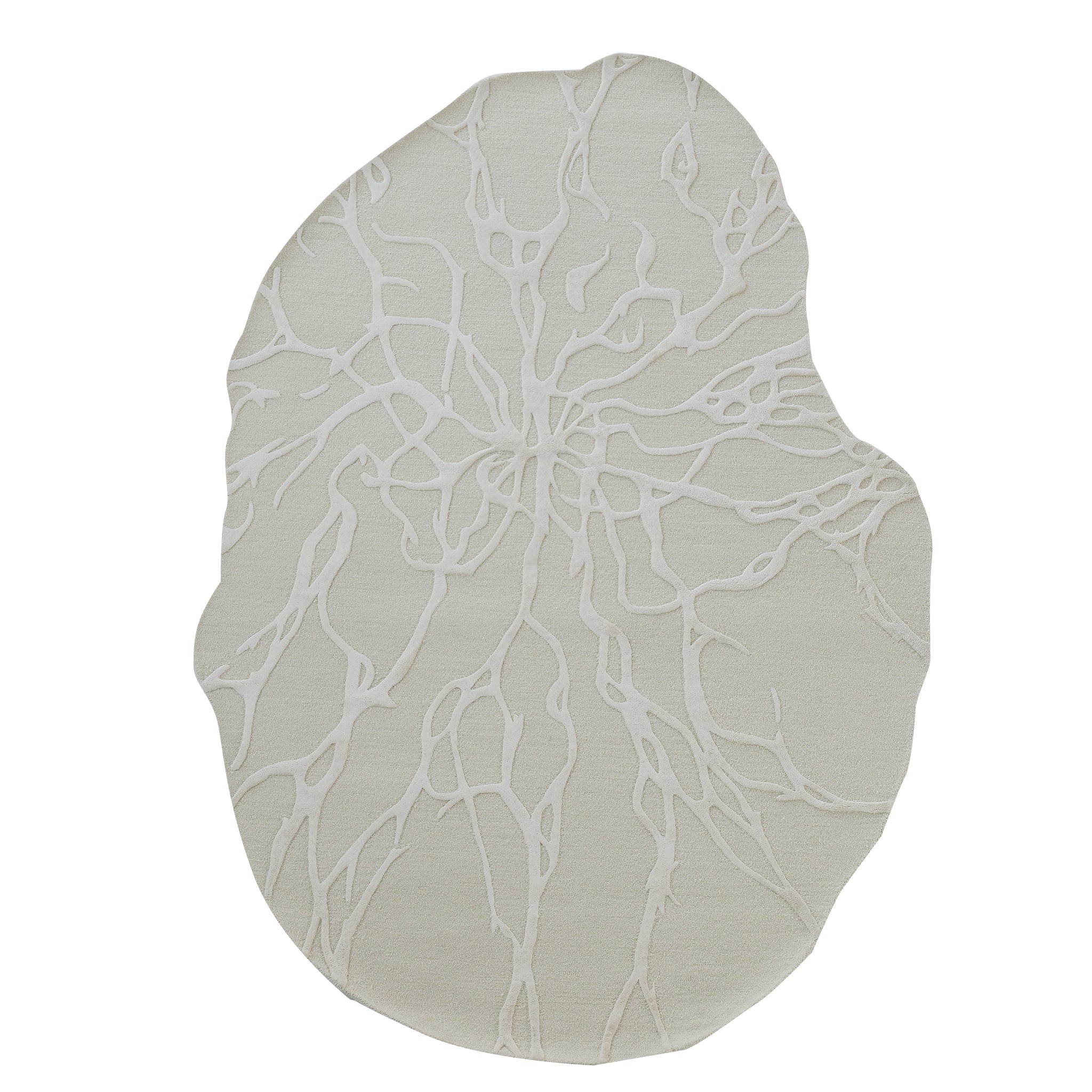 The Premium Beige Handmade Carpet HTWV-100 by RAMSHA HOME (200×300 cm) features a neutral tone and textured vein-like patterns, offering a unique modern wool rug ideal for contemporary interiors.