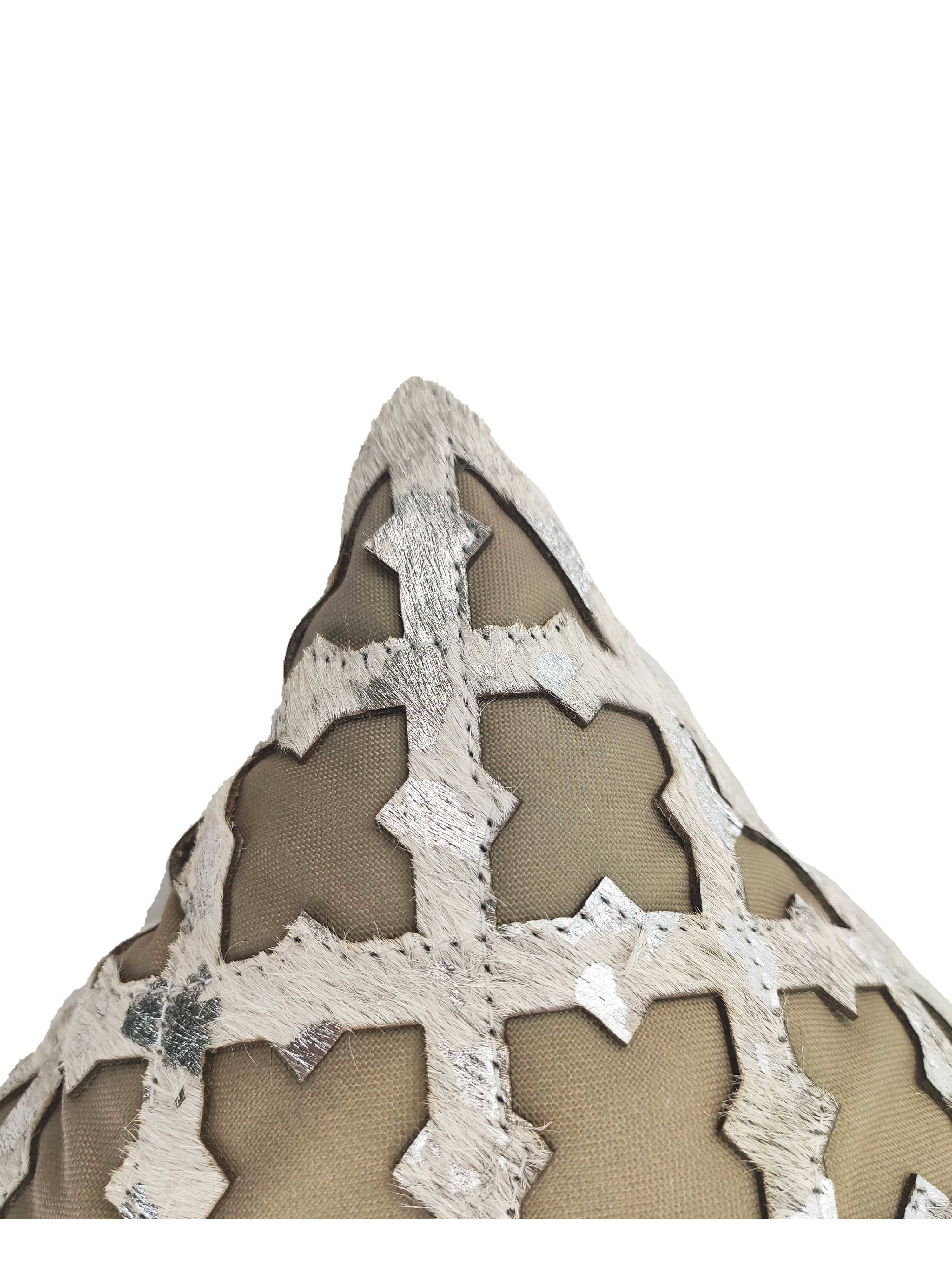 The RAMSHA HOME Leather Cushion CS-103 features a beige fabric base, geometric silver and white pattern, and textured overlay—adding a stylish touch to your home decor.