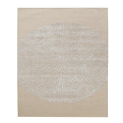 The RAMSHA HOME Hand-Tufted Carpet For Home Decor HTWV-76 is a beige area rug with a large, textured circular pattern and subtle shading—an ideal neutral accent for contemporary spaces.