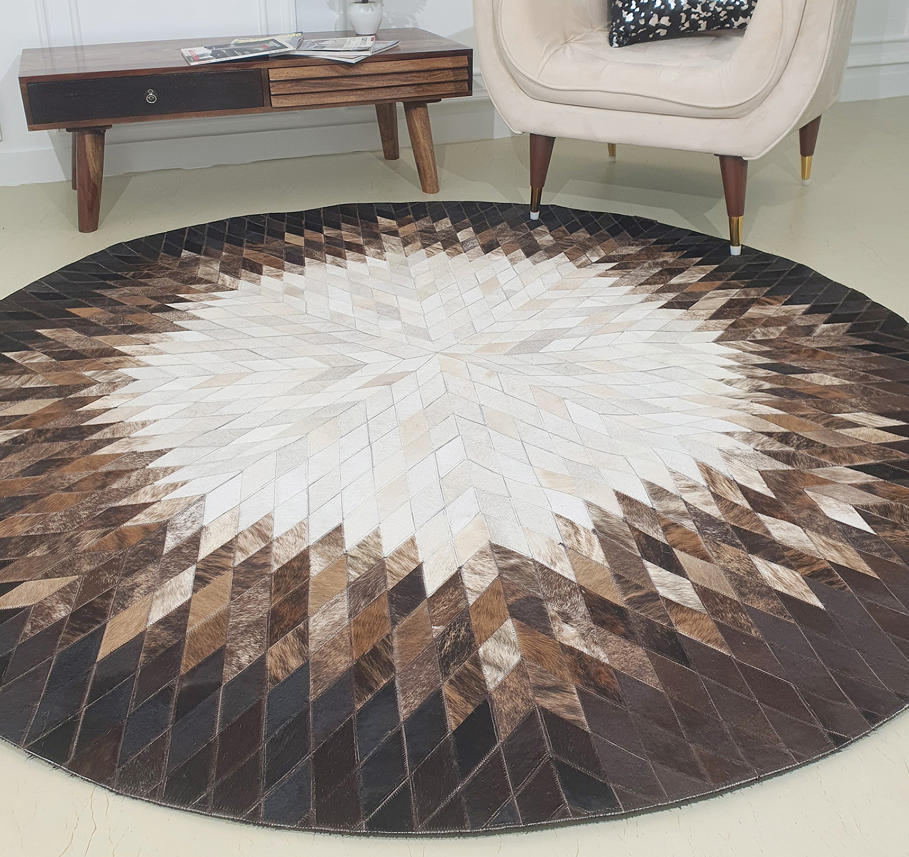 Multi Color Home Decor Round Leather Rug - LR 017