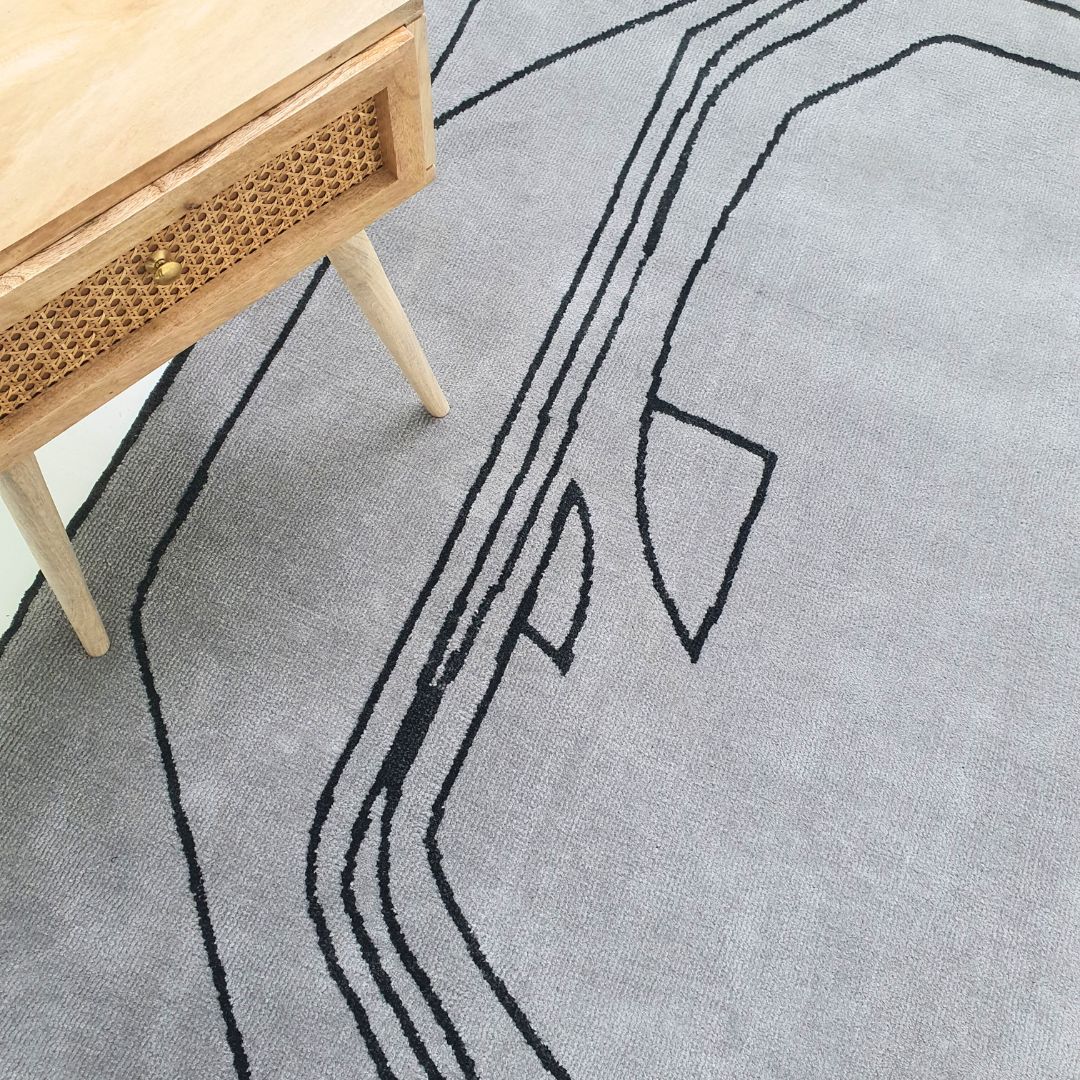 Shaped Rug Grey & Black Color Carpet - CMN-05