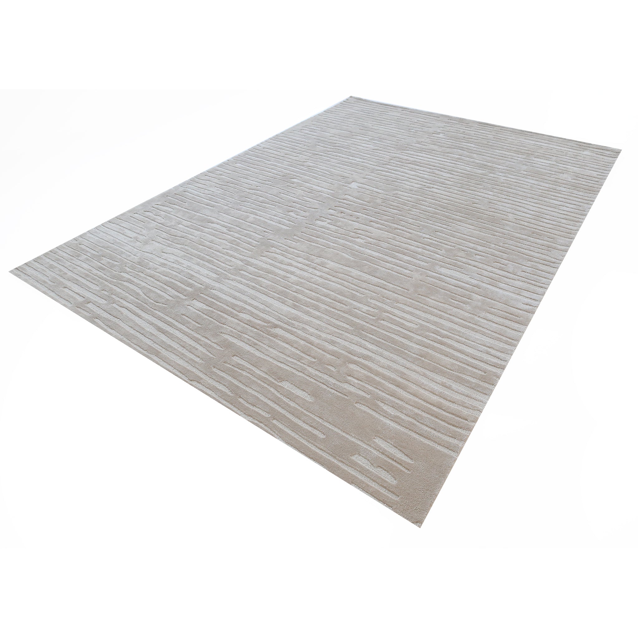 The RAMSHA HOME Home Decor Handmade Area Rug - HTV 17 is a rectangular beige rug featuring a neutral textured look with a subtle linear pattern in light and dark tones, displayed against a white background.