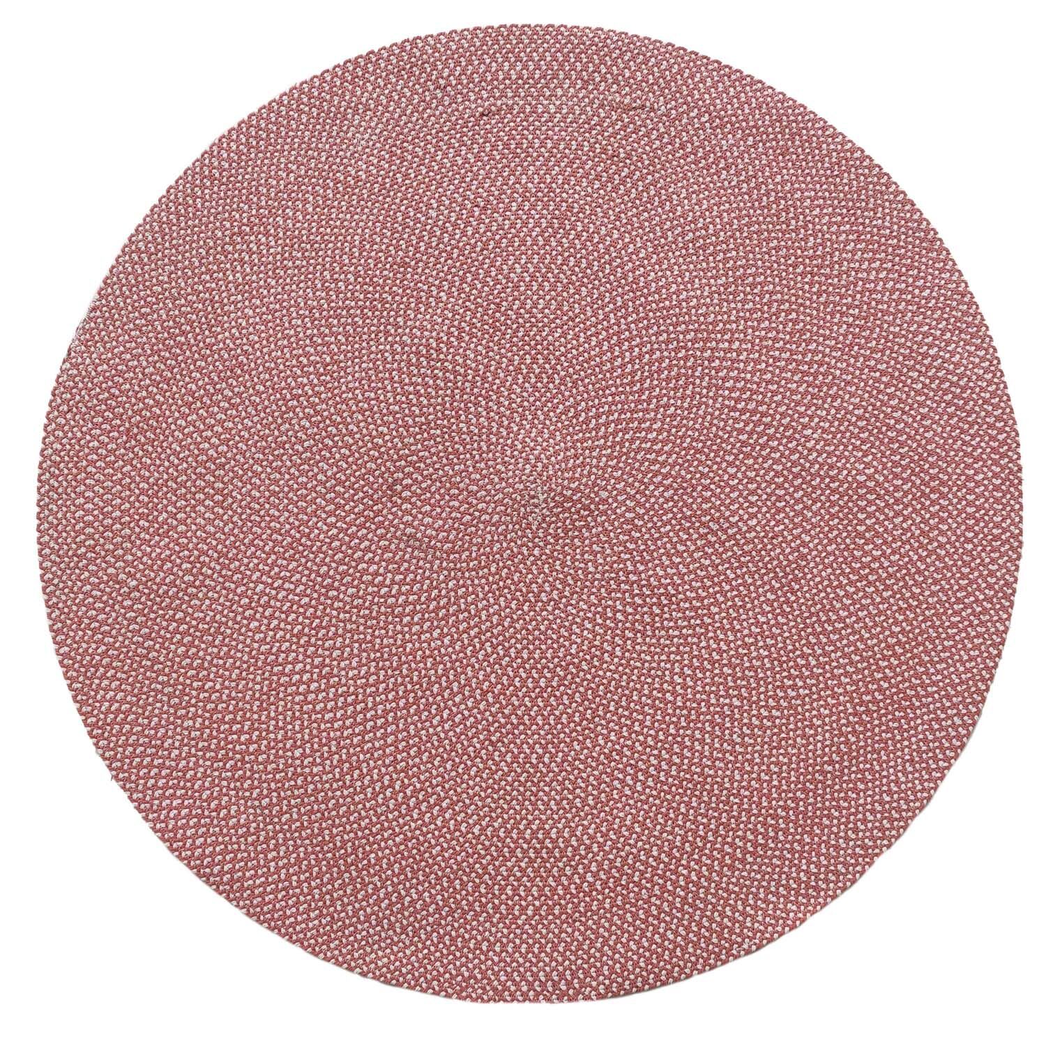 The RAMSHA HOME Handmde Pink Color Round Rug BR 011 features a textured, braided design in pink, shown from above on a white background.