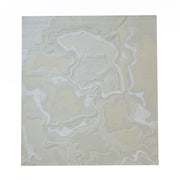 The RAMSHA HOME Handcrafted Natural White Area Rug – HTWV-129 features abstract, irregular wavy shapes and lines in beige, cream, and light gray on a white background, evoking modern style and layered terrain.