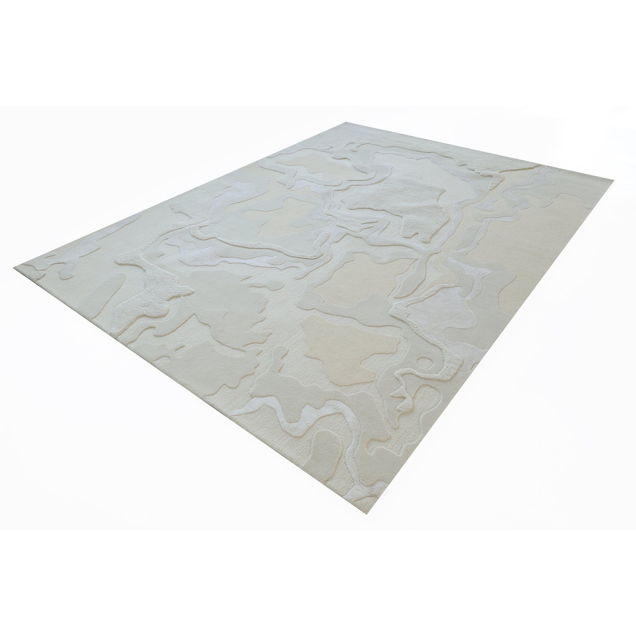 The RAMSHA HOME Handcrafted Natural White Area Rug – HTWV-129 features abstract, raised textures in light beige tones and organic patterns, creating a modern look that stands out against any white background.