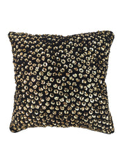 The RAMSHA HOME Decorative Polyester Cushion Cover features a black premium polyester base with an all-over dense pattern of shiny gold sequins, adding a textured and glamorous touch to any space.