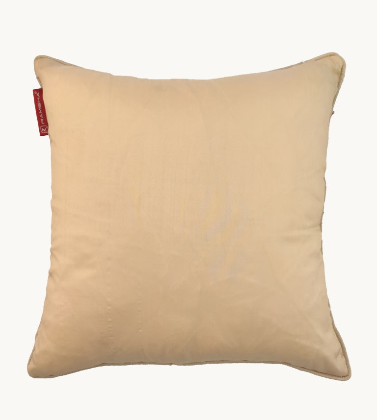 The RAMSHA HOME Modern Polyester Cushion Cover is a plain, square beige cover featuring a small red fabric tag on the upper left edge, displayed against a white background.