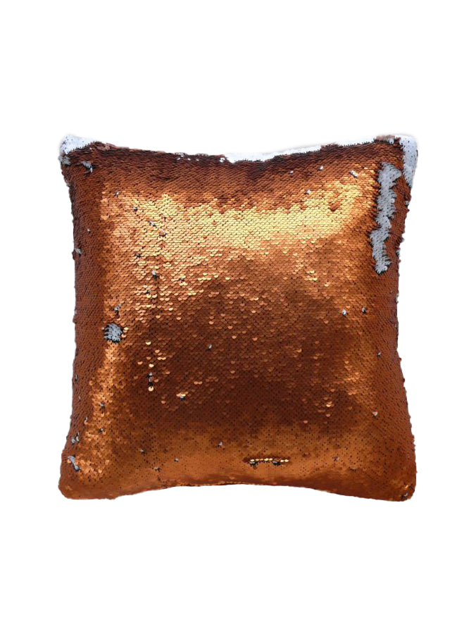 The RAMSHA HOME Decor Cushion Cover features shiny copper sequins with hints of silver on a white background, perfect for adding a glamorous touch to your living room or home decor.