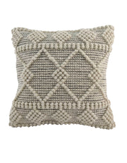 The RAMSHA HOME Natural & Black Color Cushion With Filler CS-047 features a textured woven cover in neutral tones with raised tufted geometric patterns, making it a modern accent piece for any space. Shown on a plain white background.