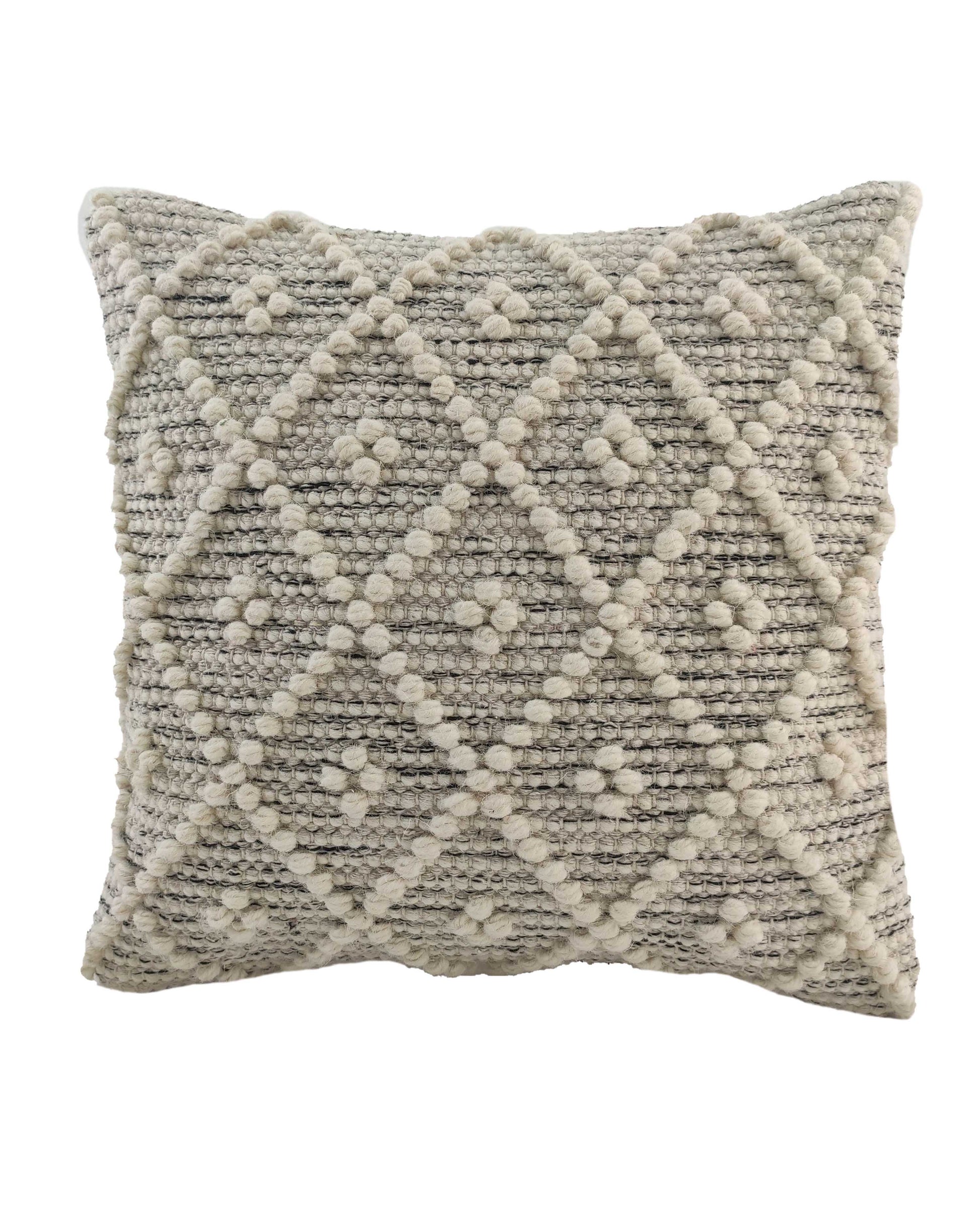 The RAMSHA HOME Woven Cushion With Filler CS-048 features a textured diamond pattern with tufted dots in cream and light beige, adding cozy style to your space. Includes cushion and filler for instant comfort.