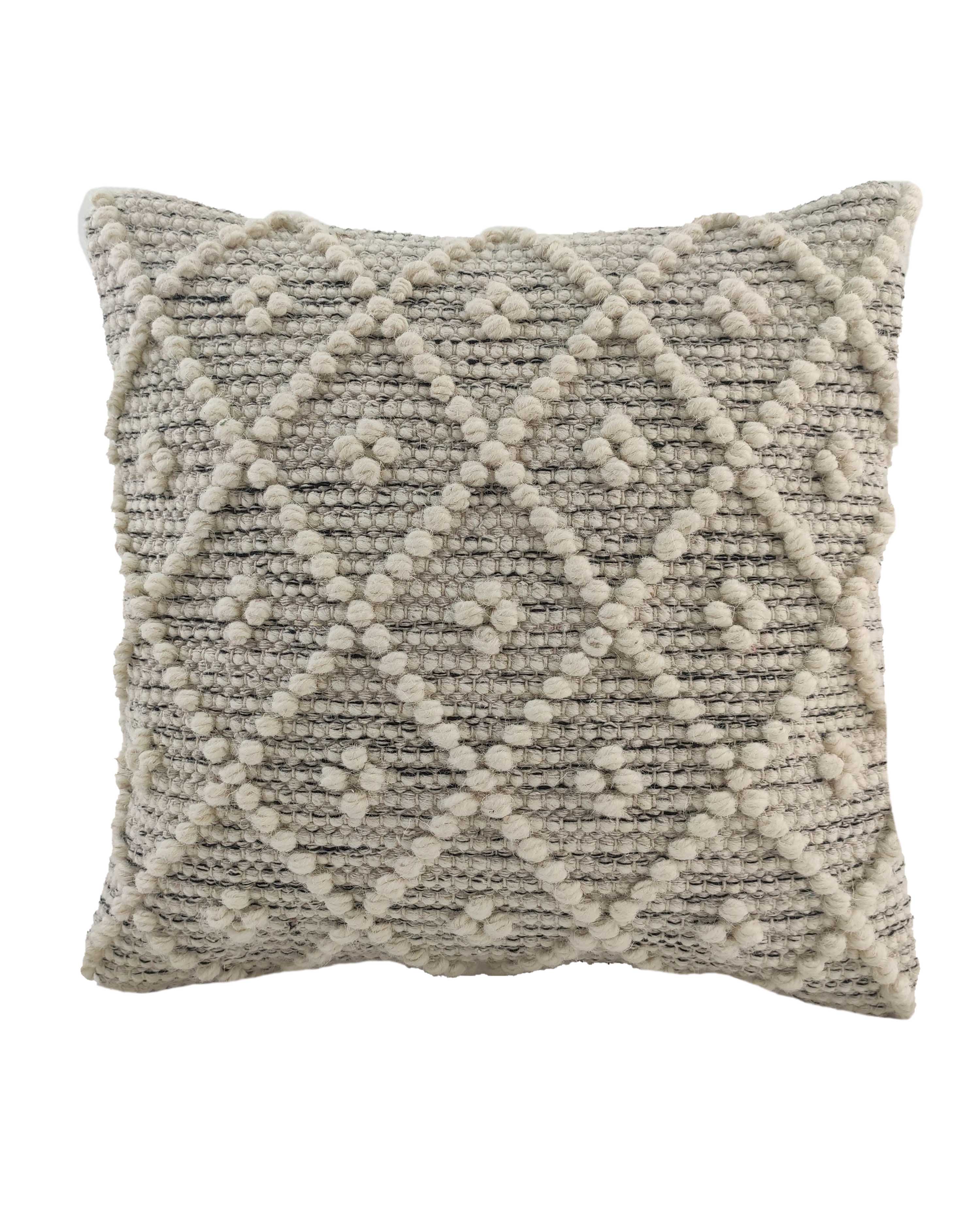 The RAMSHA HOME Woven Cushion With Filler CS-048 features a textured diamond pattern with tufted dots in cream and light beige, adding cozy style to your space. Includes cushion and filler for instant comfort.