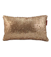 The RAMSHA HOME Decor Polyester Cushion With Filler features a rectangular shape and shiny gold sequins, adding textured sparkle and plush support to your home decor.