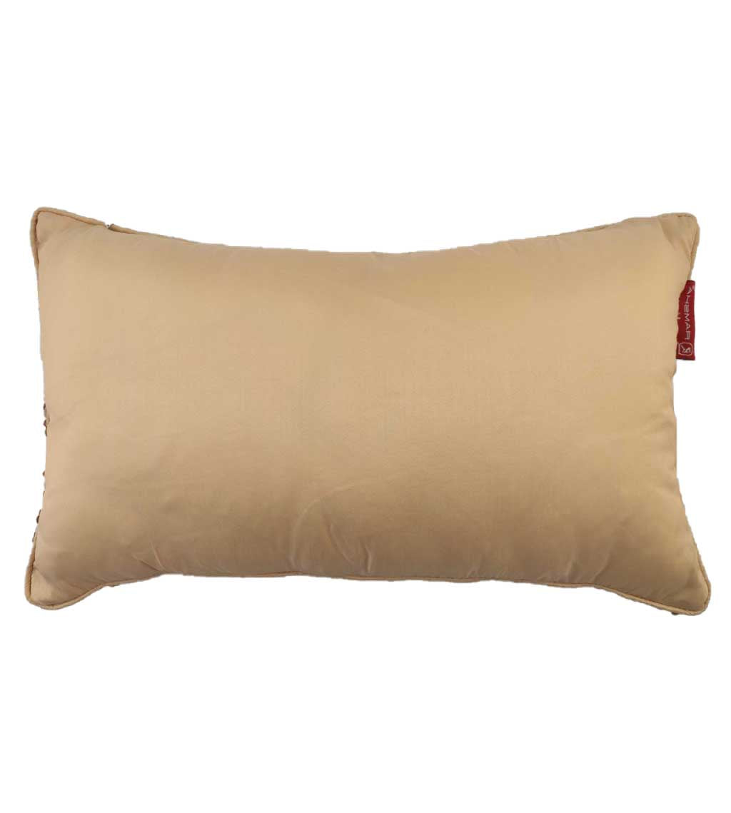 The RAMSHA HOME Home Decor Polyester Cushion With Filler, in rectangular shape with a smooth beige fabric cover and plush support, rests flat against a plain white background.