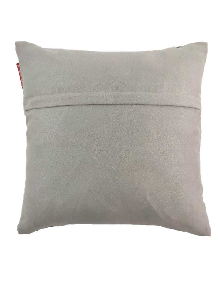 The RAMSHA HOME Decor Leather Cushion With Filler CS-092 is a square, light gray pillow featuring a horizontal seam and a small red side tag, displayed against a white background.
