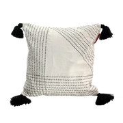 Embroidery White And Black Cotton Cushion With Tassel CS-190