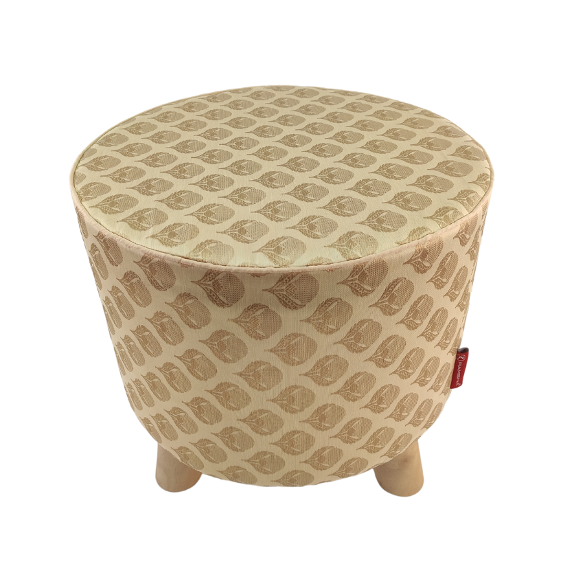 Polyester Stool Pouf With Wood Base