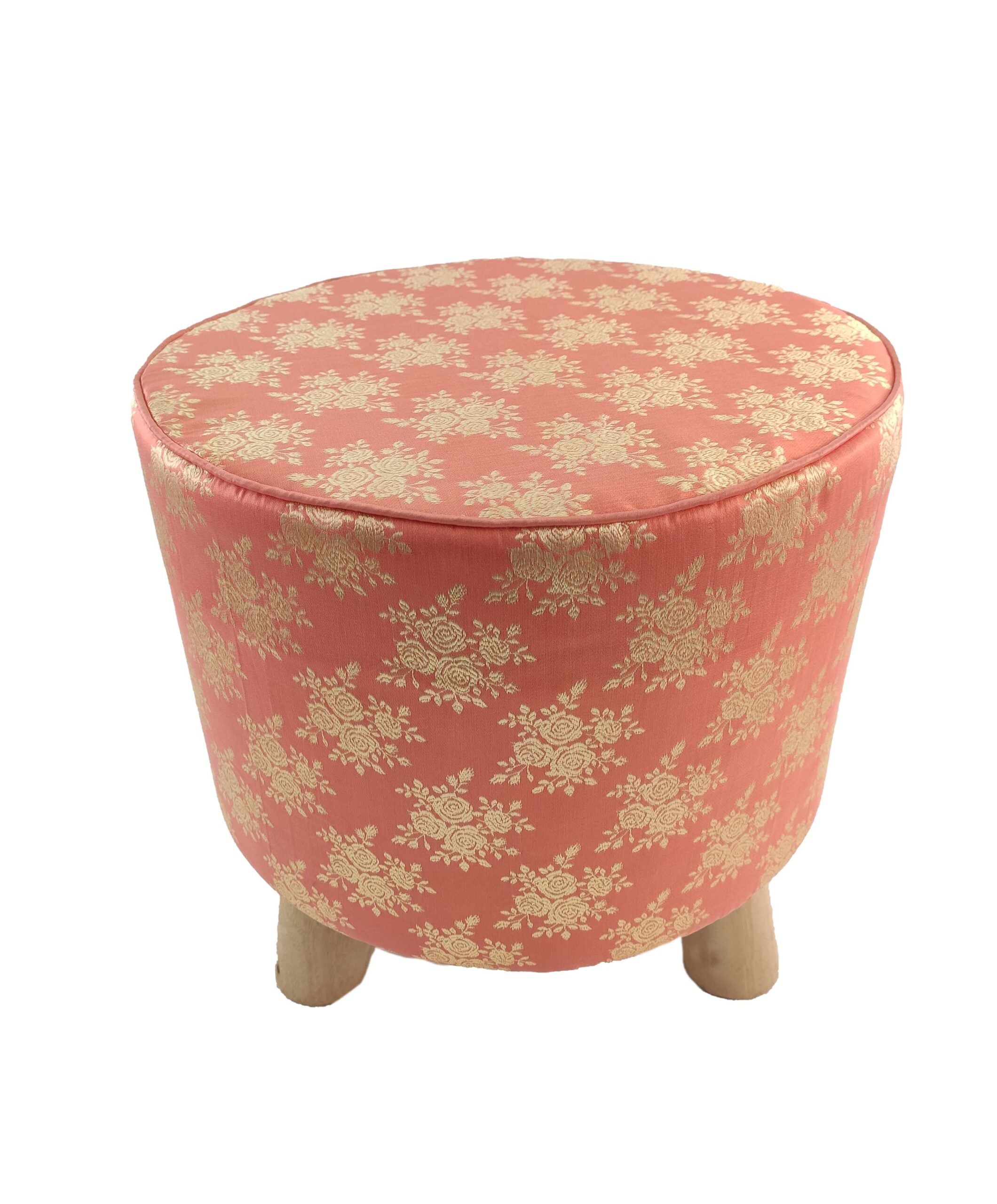 Polyester Stool Pouf With Wood Base