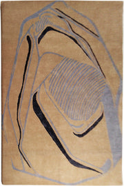 The Modern Abstract Beige & Blue Line Art Rug – HTWV-25 (202x292 CM) from RAMSHA HOME features overlapping organic shapes and curved, striped patterns for a unique, modern look.