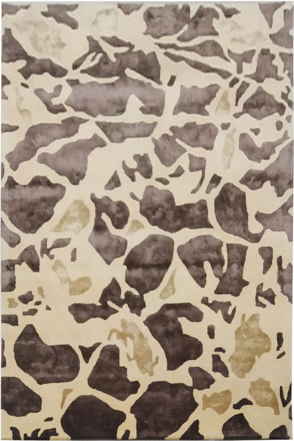 The RAMSHA HOME Handmade Multi Color Carpet HTWV-28 (202x292 CM) features irregular brown, beige, and tan shapes on a light background, evoking animal print or stone—an ideal modern designer area rug for contemporary interiors.