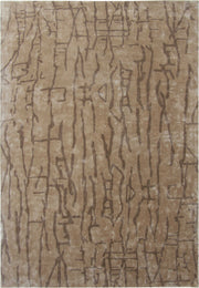 The RAMSHA HOME Brown Color Handmade Rug - HTV 10 (250X350 cm) features a hand-tufted rectangular design with abstract intersecting brown lines and shapes on a beige background, evoking organic or bark-like textures.