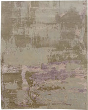 The RAMSHA HOME Hand Knotted Living Room Rug - HKWV-03 (240x300 CM) features an abstract, weathered design in beige, tan, lavender, and pale green, evoking watercolor brushstrokes or a tranquil landscape.