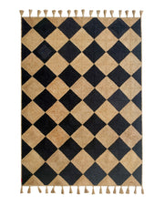 Luxurious Handmade Natural & Black Color Jute Braided Rug with Tassel- BR 030