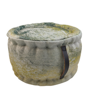 Printed Multi Color Pouf With Leather Handle