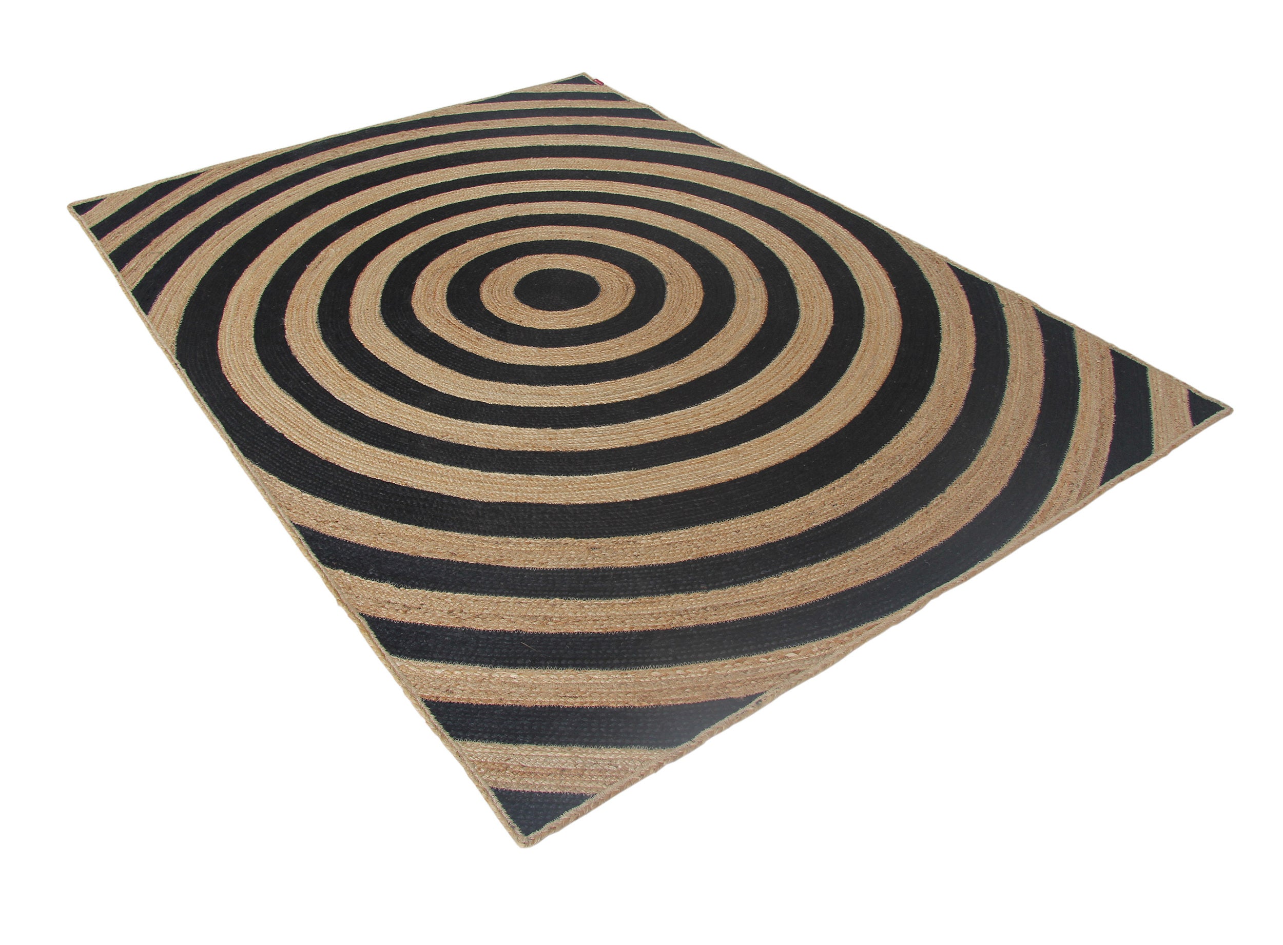 Handmade Natural & Black Jute Floor Braided Rug - BR 072