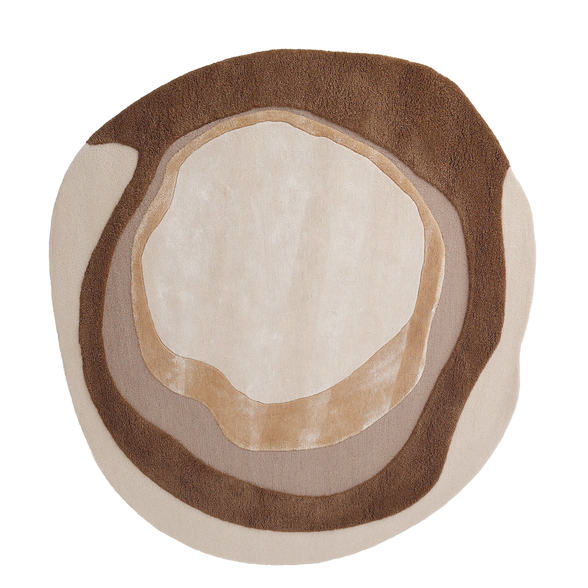The Vibrant Round Shape Handmade Rug - HTWV 95 (200 cm) by RAMSHA HOME is an abstract, hand-tufted wool rug with concentric rings in brown, beige, and cream, evoking natural stone patterns—a stunning neutral centerpiece for any room.