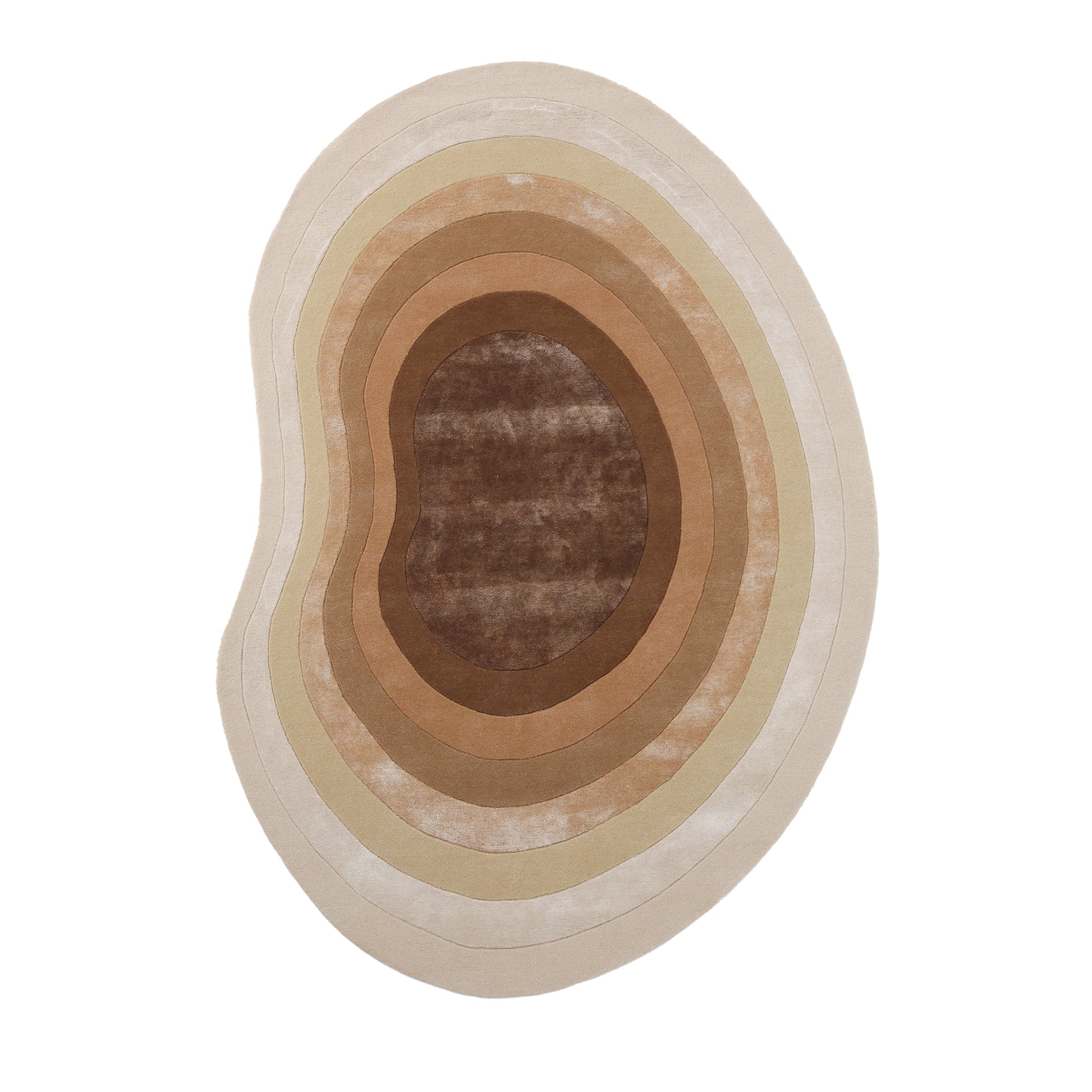 The RAMSHA HOME Vibrant Living Room Handmade Rug - HTWV-81 B (200x300cm) features an abstract, kidney-shaped design with layered beige and tan ovals, hand tufted in wool to bring organic elegance to your space.