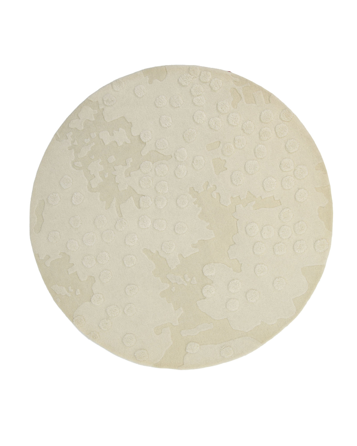Introducing the Round Home Decor Handmade Carpet – HTW-67 by RAMSHA HOME: a beige, hand-tufted wool area rug adorned with light, irregular abstract patterns and subtle circular dot accents that are thoughtfully spread across its surface. This textured round rug brings both warmth and style to any room, making it a perfect addition to your home decor.