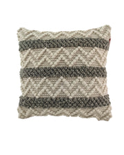 The RAMSHA HOME Embroidery Woven Cushion With Insert cs-161 features a square wool and cotton design in cream and gray, with raised zigzag and horizontal stripes on a plain white background.