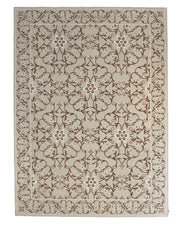 Introducing the Exquisite Multi Color Decor Handmade Rug - HTW 99 (300x400 CM) by RAMSHA HOME, a beige hand-tufted wool rug adorned with a symmetrical brown floral and vine pattern and framed by a matching floral border motif.