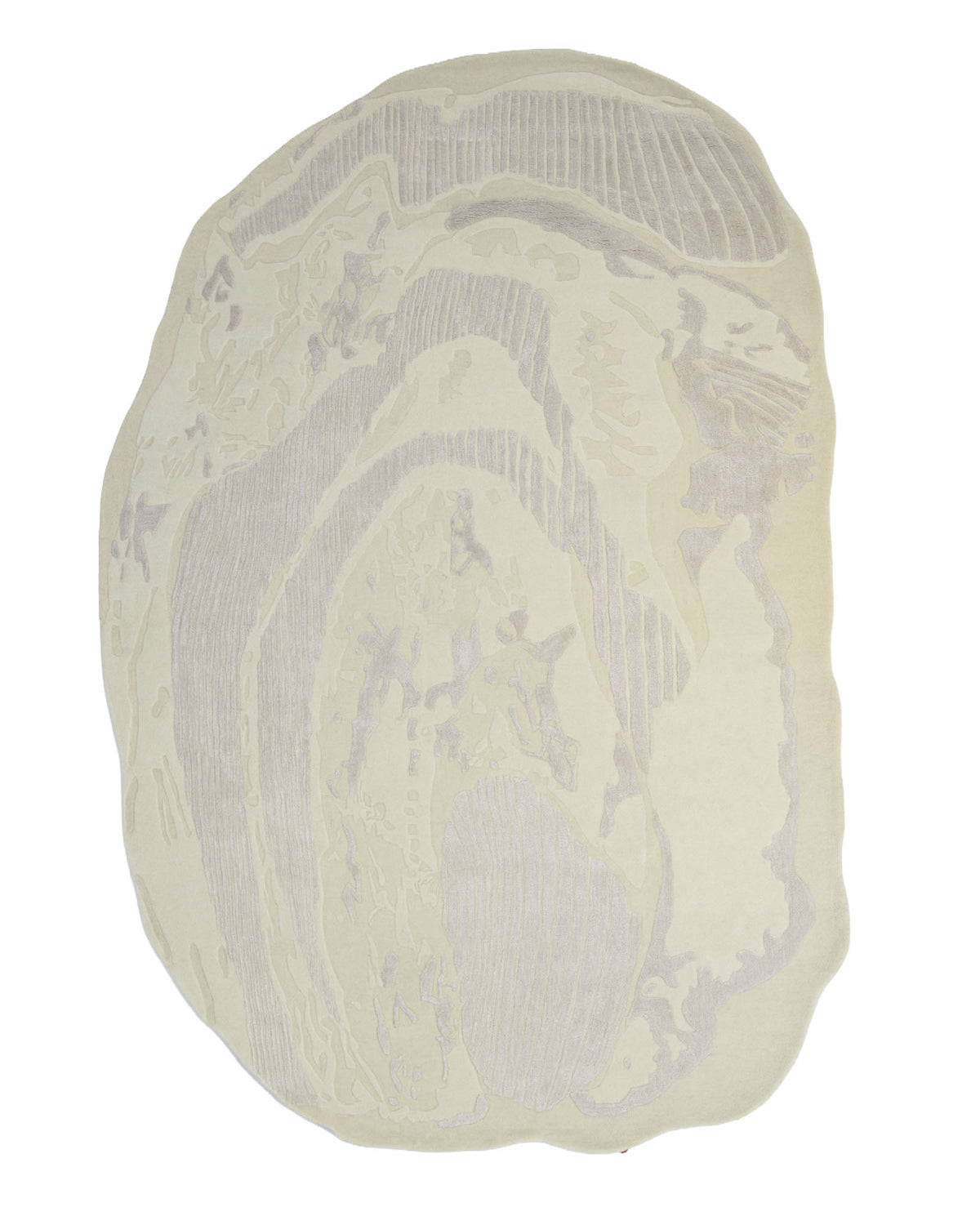 The RAMSHA HOME Abstract Beige Handcrafted Rug – Neutral Textured Modern Area Rug (HTWV 205) features an abstract, irregularly shaped design with layered wavy patterns that evoke the look of natural stone or wood grain in soft beige and light taupe tones.